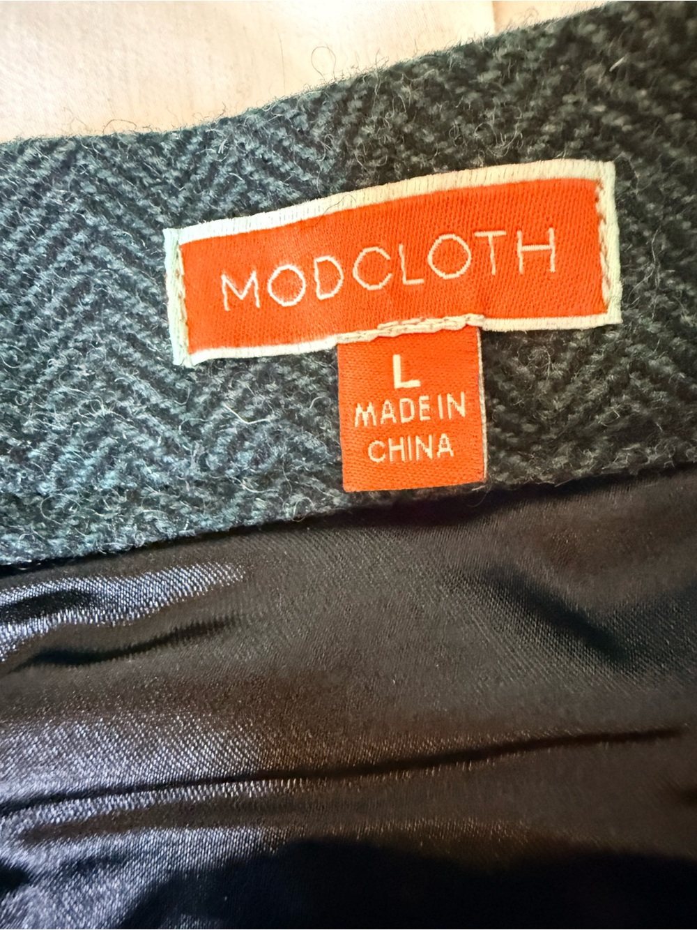Modcloth wool blend preppy green black herringbone A line skirt lined pockets L - Picture 4 of 12